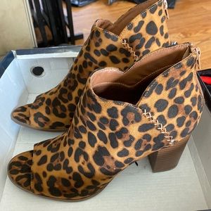 Peep Toe Leopard Boots size 10